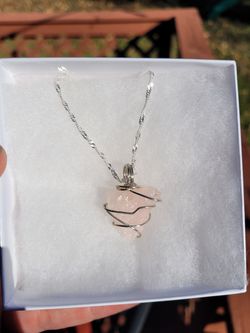 Raw Rose Quartz Wire Wrapped Necklace