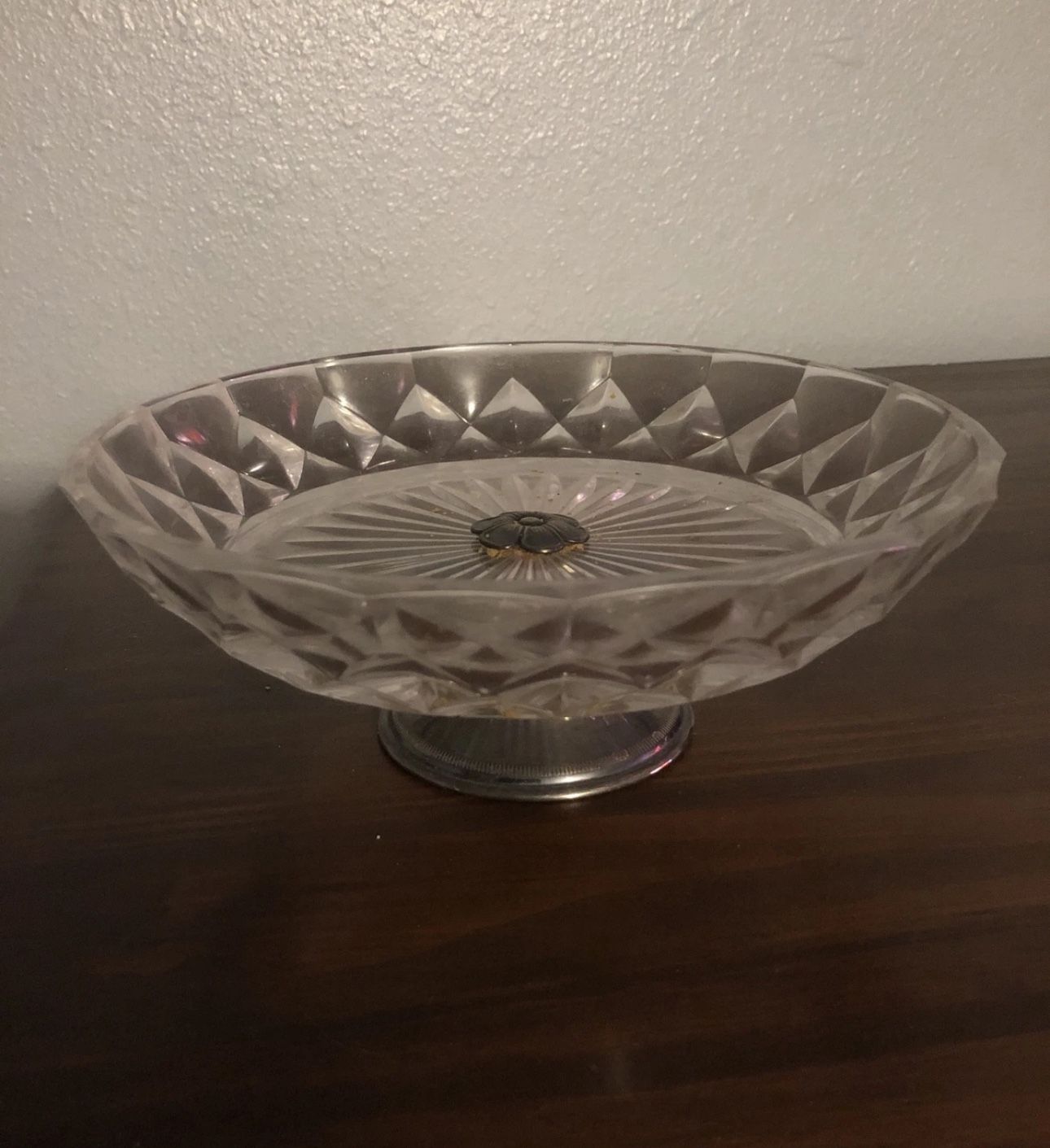 Vintage Glass Candy Dish w/ Brass Pedestal