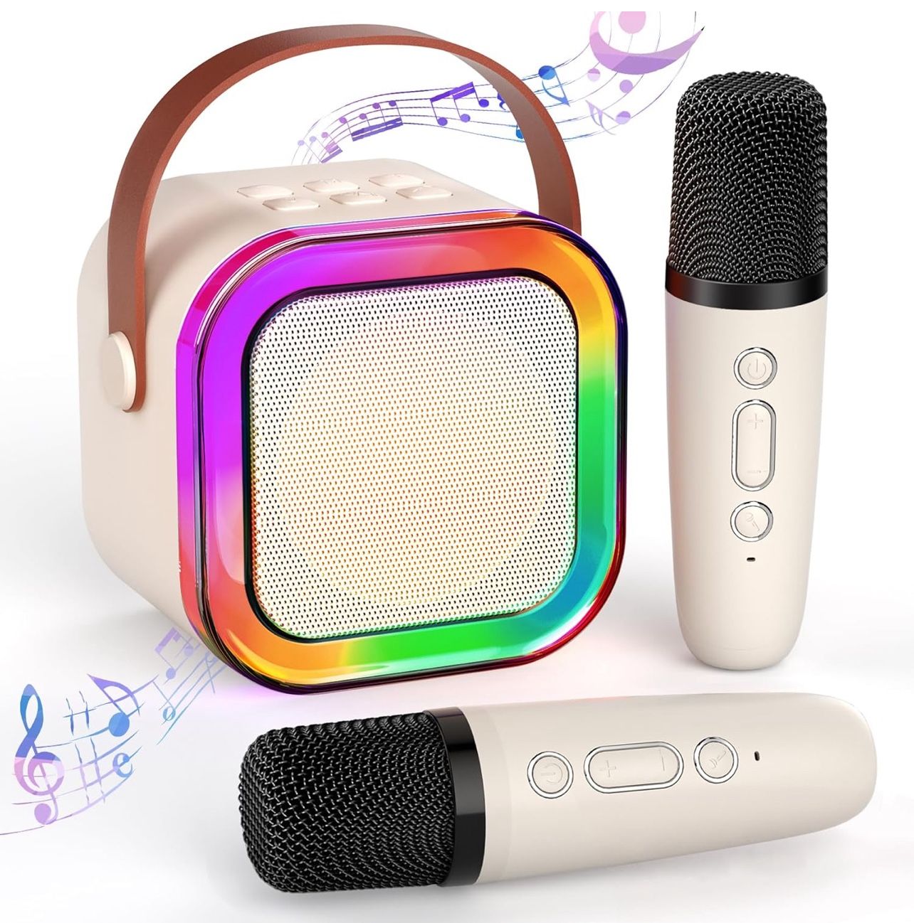 Mini Karaoke Machine for Kids Ages 2-12, Portable Bluetooth Karaoke Speaker with LED Party Lights & 2 Wireless Microphones, Perfect Birthday & Holiday