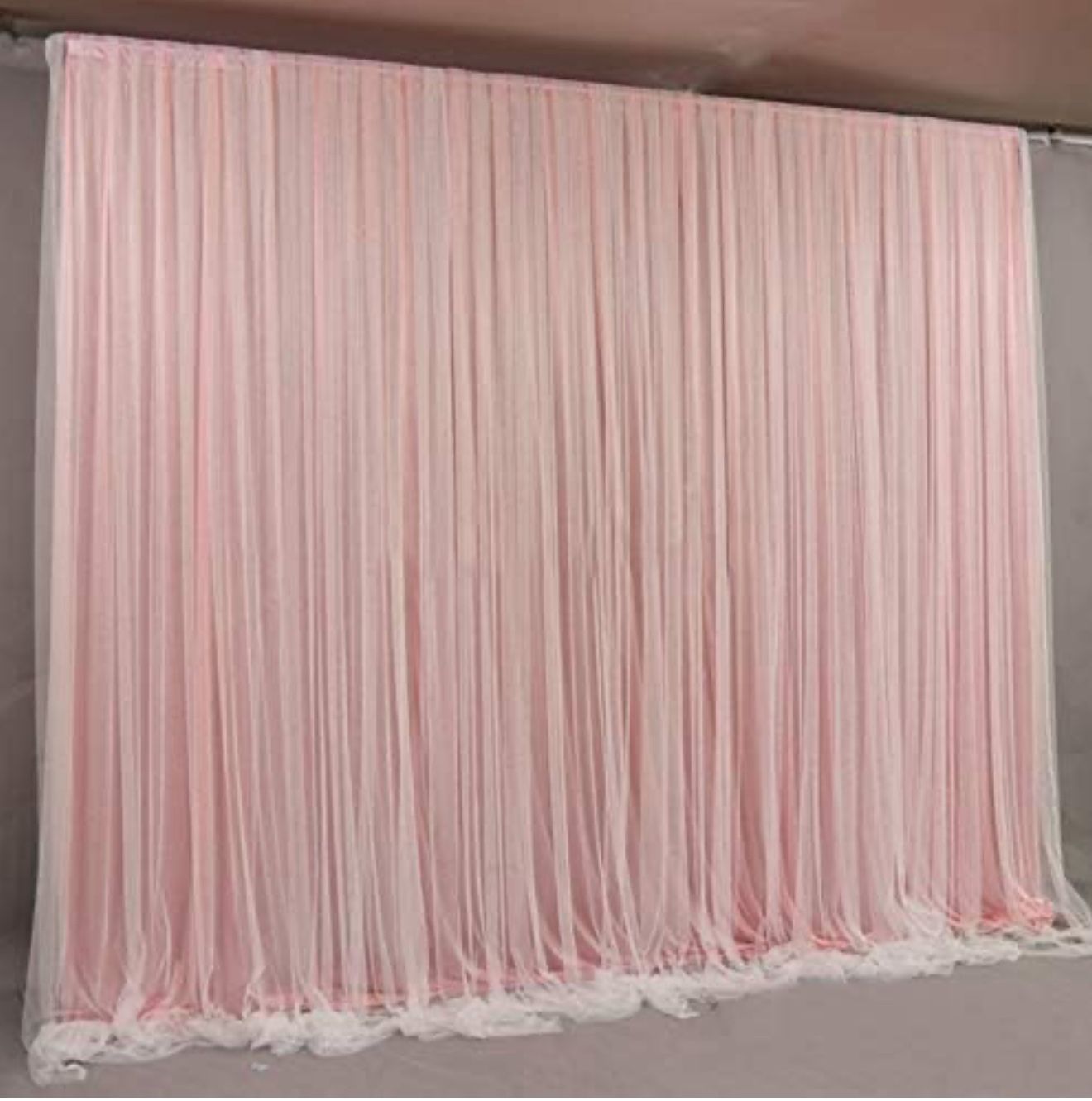 6.6ft x 6.6ft 2 Layers Tulle Backdrop Curtains for Party Wedding Baby Shower Birthday Decorations Photography Backdrop Christmas Background Decor Pink