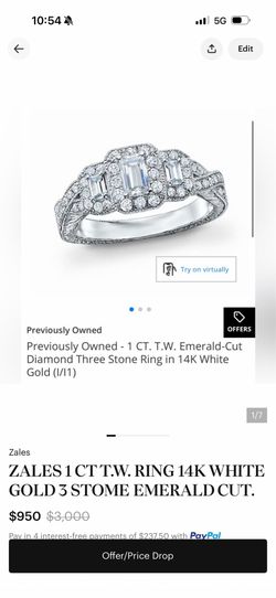 3 stone emerald cut Diamond ring size 5