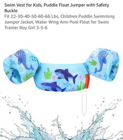 Swim Vest for Kids, Puddle Float Jumper with Safety Buckle Fit 22-30-40-50-60-66 Lbs, C...