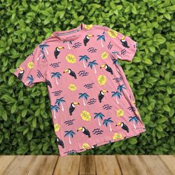 Free Planet Toucan & Palms Tshirt  Pink Size Small Uni Short Sleeve Summer Fun