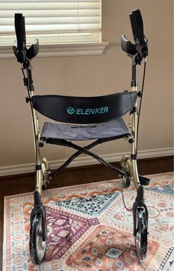 ELENKER Upright Walker. Stand Up Folding Rollator. Back Erect. Rolling Mobility w Padded Armrests.