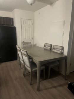 Grey Solid Marble Table With 6 Chairs And Buffer Set