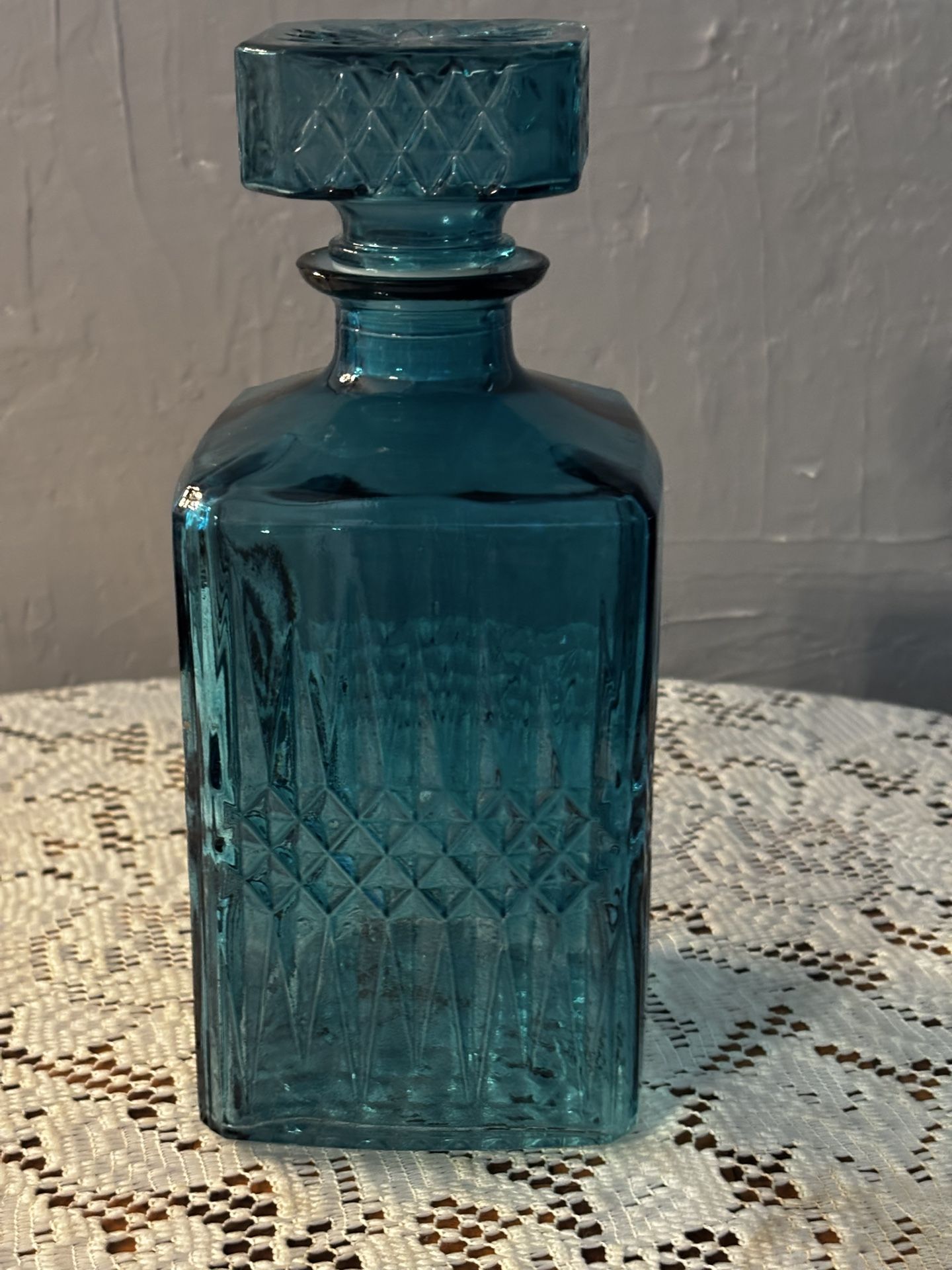 Vintage Teal Glass Decanter 9’’ Tall