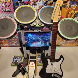 Xbox 360 Wireless Drums Cymbals Guitar Mic Rockband Video Game 