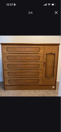 Japanese Vintage Mid Century Modern 5 Drawer Dresser with Door Good Condition From Japan
