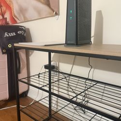 Compact Wood Table With Metal Rack