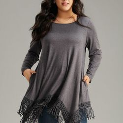 BLOOMCHIC BLOUSE- Dark Gray Fringed, Long Sleeve
