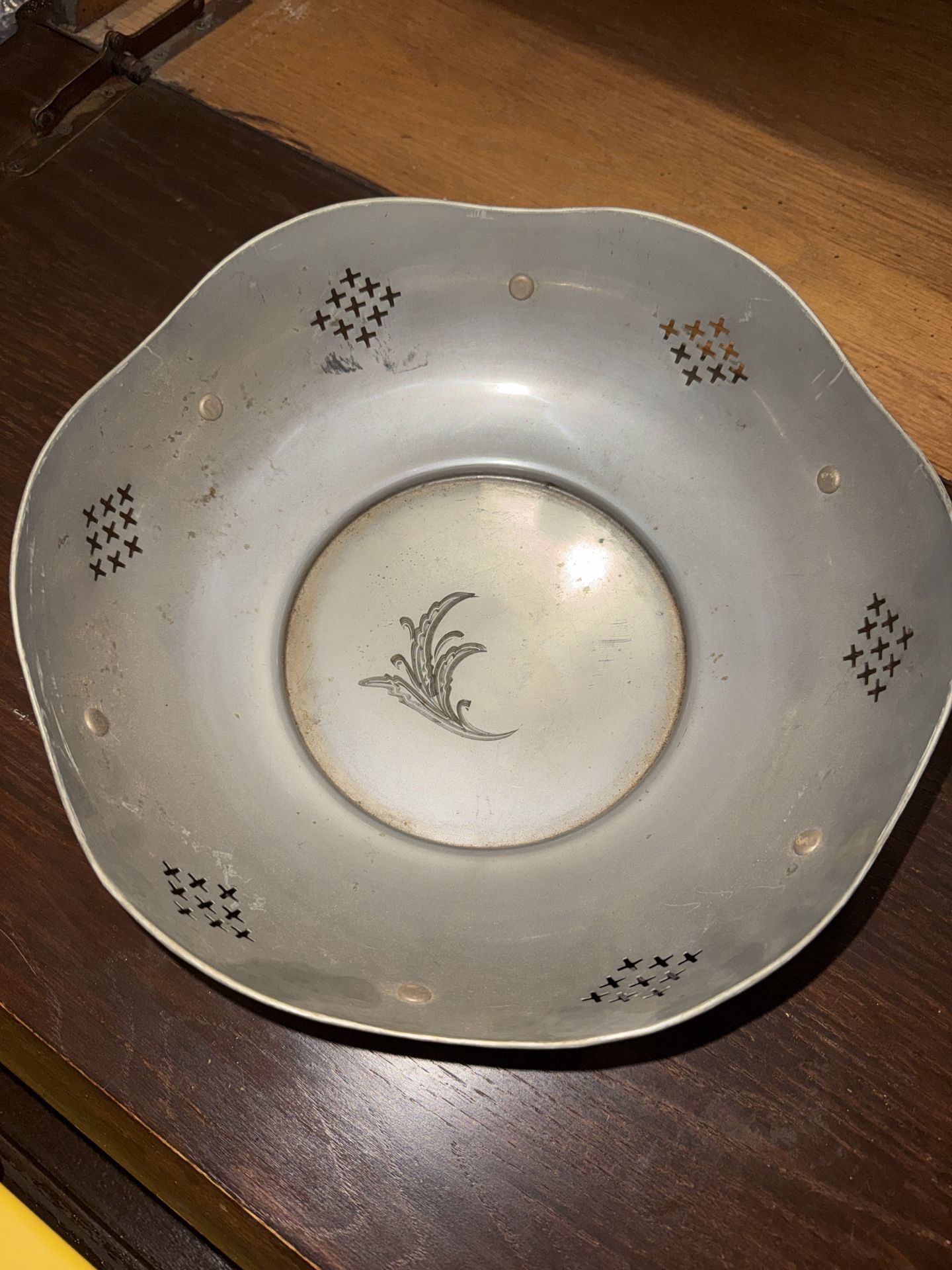 Vintage Jeweled Middle Eastern Metal Bowl – Engraved & Pierced Design