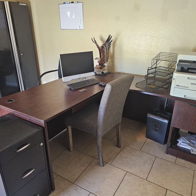 Decent Condition Office Desk. With File Cabinet. 