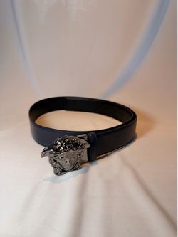 Versace La Medusa Leather Belt Navy Gunmetal Size 95/38 New Without Tags