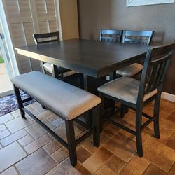 Bar Counter Height Table 4 Chairs and 1 Bench Seat Set - dark Grey Mor Furniture 