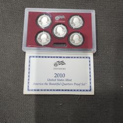 2010-S US Mint America the Beautiful Silver Quarters Proof Set COA 90% Silver