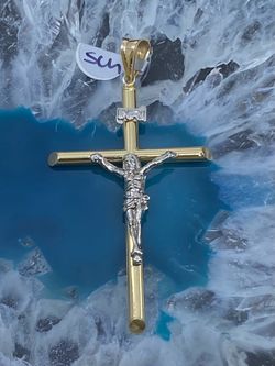 $525 Two Tone Yellow and White Gold Cross Crucifix Religious Charm Pendant