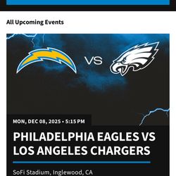 CHARGERS VS EAGLES TICKETS MNF!!!