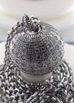 CARTIER 18K White Gold Diamond Disco Ball Pendant Necklace 32” Cable Link 