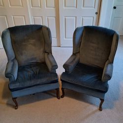 2 Blue Velvet Wingback Chairs
