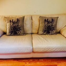 Genuine Leather Sofa Bed, Cream. 