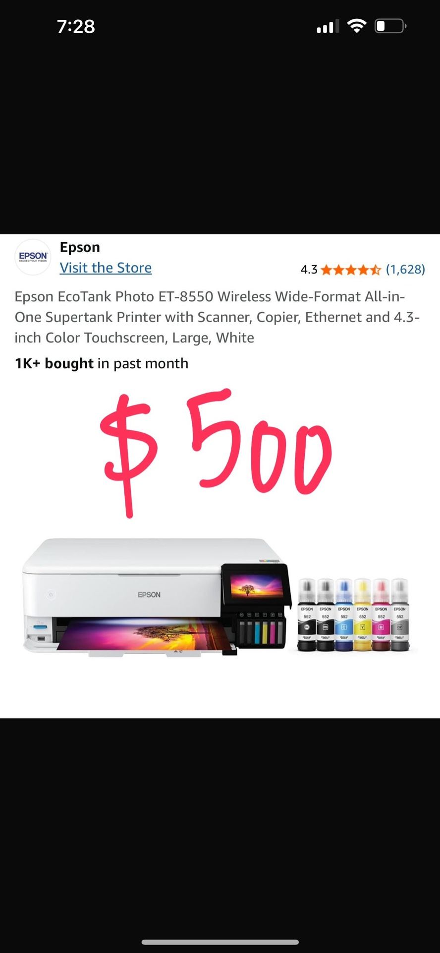 Epson EcoTank Photo ET-8550 Printer – Open Box, Like New
