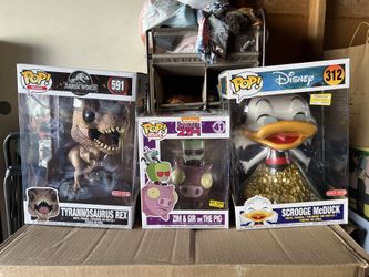 Funko Pops Trex, Scrooge Mcduck, Invader Zim On Pig