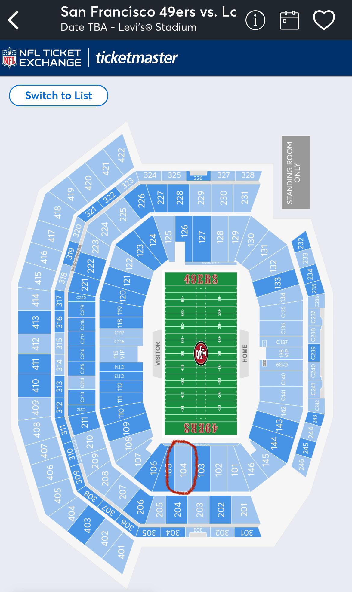 49ERS TICKETS ROW 8 WEEK 18 LAST HOME GAME OF YEAR