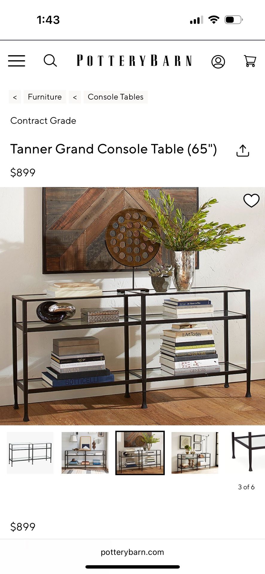 Pottery Barn 65” Tanner Console Table