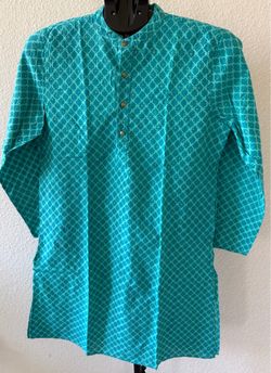 FebIndia Blue/Turquoise Cotton Design Kurta For Boys/Kids/Boys