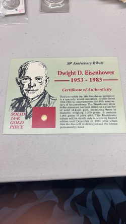 14k Gold Piece 30th Anniversary Tribute Dwight D. Eisenhower