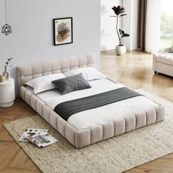 Sanna Chenille Upholstered Queen Platform Bed with Tufted Headboard