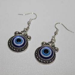 Evil Eye Silver Dangle Earrings