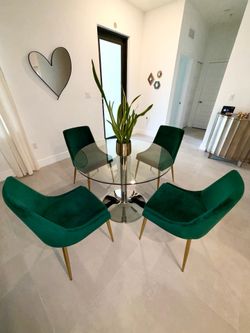 Glass Dining Table + 4 Velvet Chairs