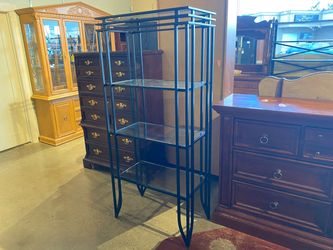 Open Black Metal Bookshelf With Glass Shelves