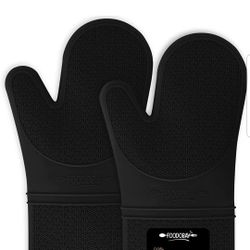 Silicone Oven Mitts Black 500F Oven Mitts Heat Resistant Grippy Design NEW LARGE