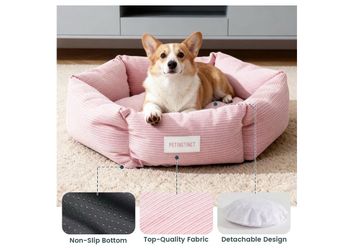 Pet Bed for Cats and Medium Dogs, 29.5” x 29.5 “, Large Cat Bed, Pink Anti-Slip Bottom, Soft Corduroy Fabric, Removable Washable Cover, Cozy Calming D