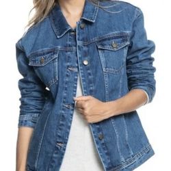 ROXY Women Mountain Roads Classic Collared Blue Denim Jacket 100% Cotton L NWT