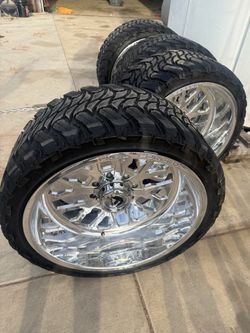 24 x 14 Fuel Forged Polished Wheels with MT Tires – Set of 4