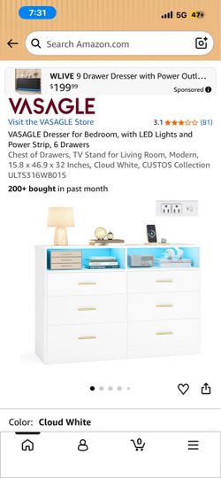 White Dresser w/ Lights & Plugs