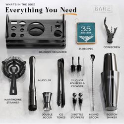 Bartender Kit – Jet Black Boston Shaker + Recipe Cards