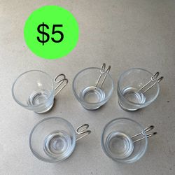 Set of 5 Espresso Cups In Glass And Metal Handle