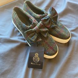 Harris Tweed Plaid Slip on Sneaker with Bow