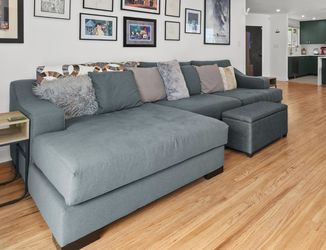Living Spaces Lodge Log Oversize Chaise and Sofa Couch - Pewter Silver - Lite Usage