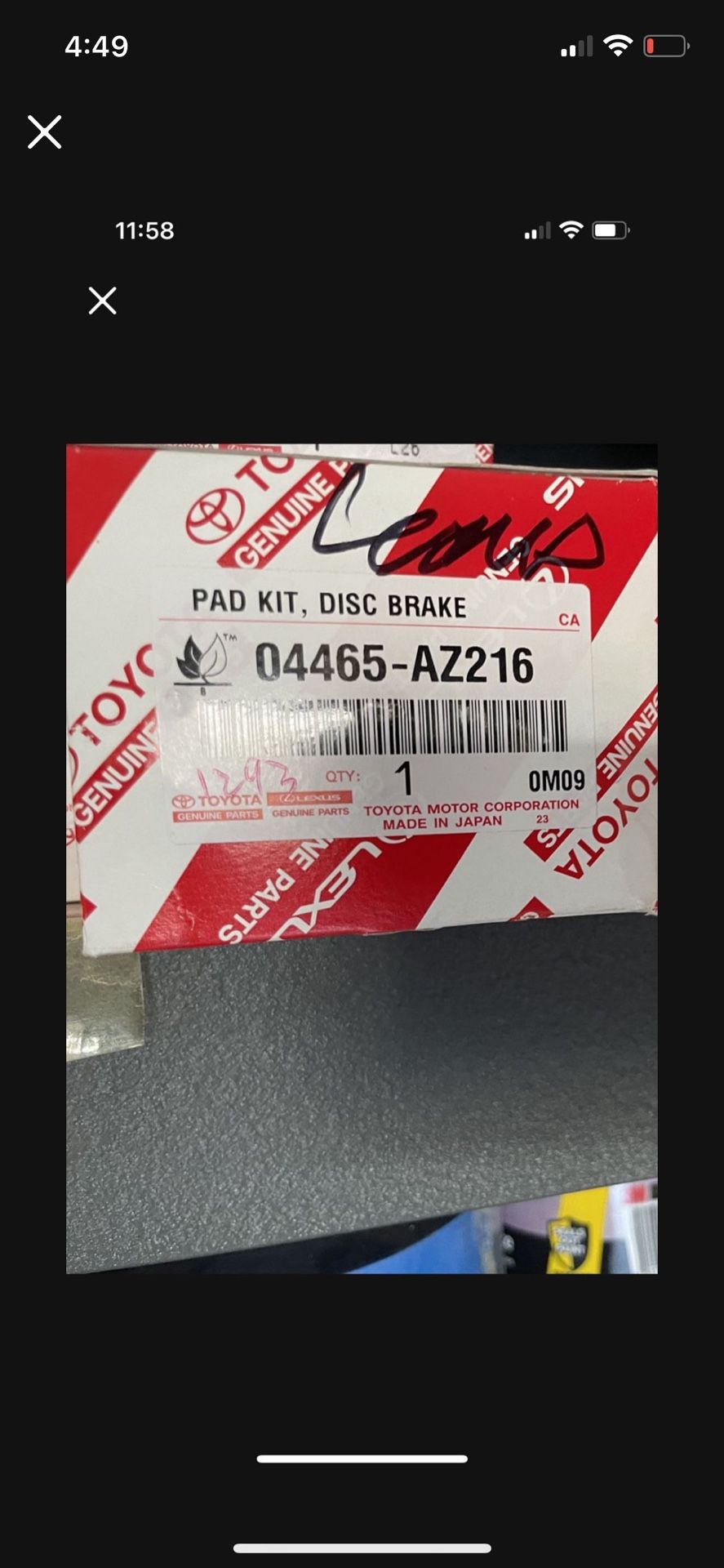 Toyota And Lexus Genuine Front Brake Pads 04465-AZ216