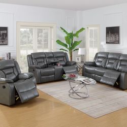 GREY MOTION RECLINER SOFA AND LOVESEAT 