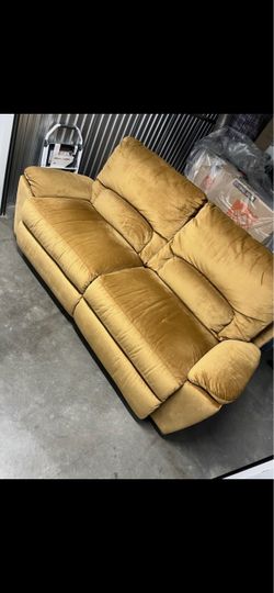 Gold Velvet Three-Seat Power Motion Sofa