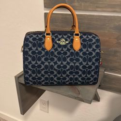 Coach Outlet Large Rowan Satchel In Signature Denim Jacquard