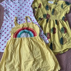 Girls Bundle Dresses 3-4T Hearts Yellow Rainbow