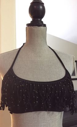 Victorias Secret black sexy fringe bikini top Sz Medium!
