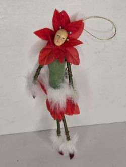 Patience Brewster Poinsettia Flower Fairy Christmas Ornament Red Kitschy 2006